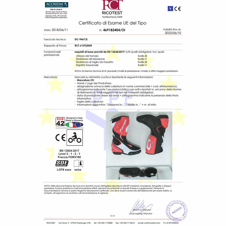 Forma motorcycle boots CE safety level Freccia footwear quality help support riding