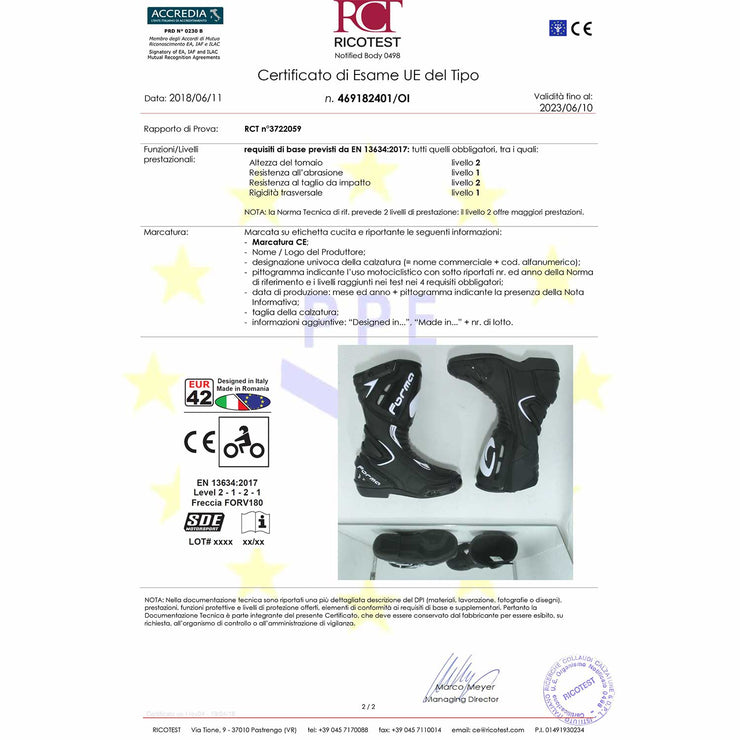Forma motorcycle boots CE safety level Freccia footwear quality help support riding