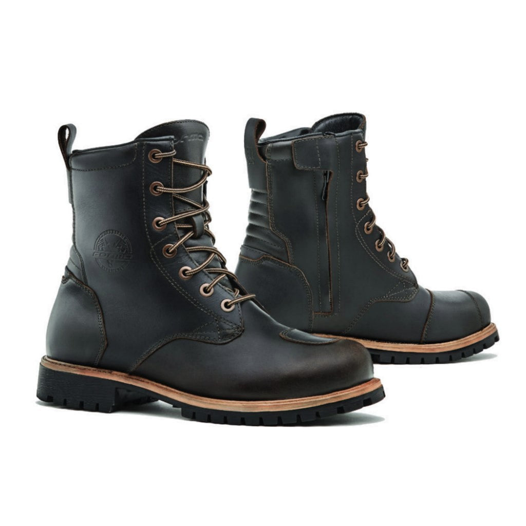 Forma Legacy motorcycle boots, brown urban city street