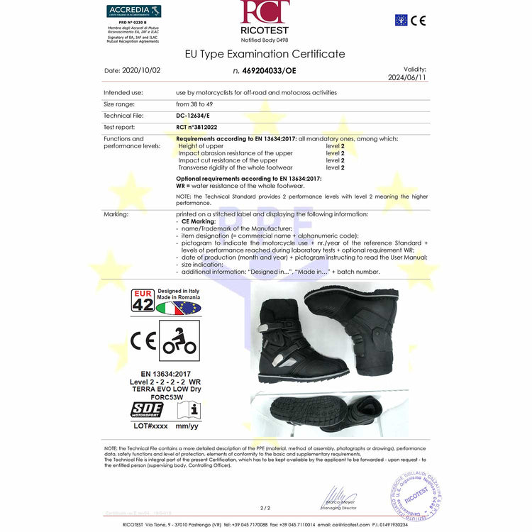 Forma motorcycle boots CE safety level Terra Evo footwear quality help support riding