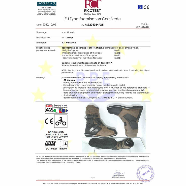 Forma motorcycle boots CE safety level Terra Evo footwear quality help support riding